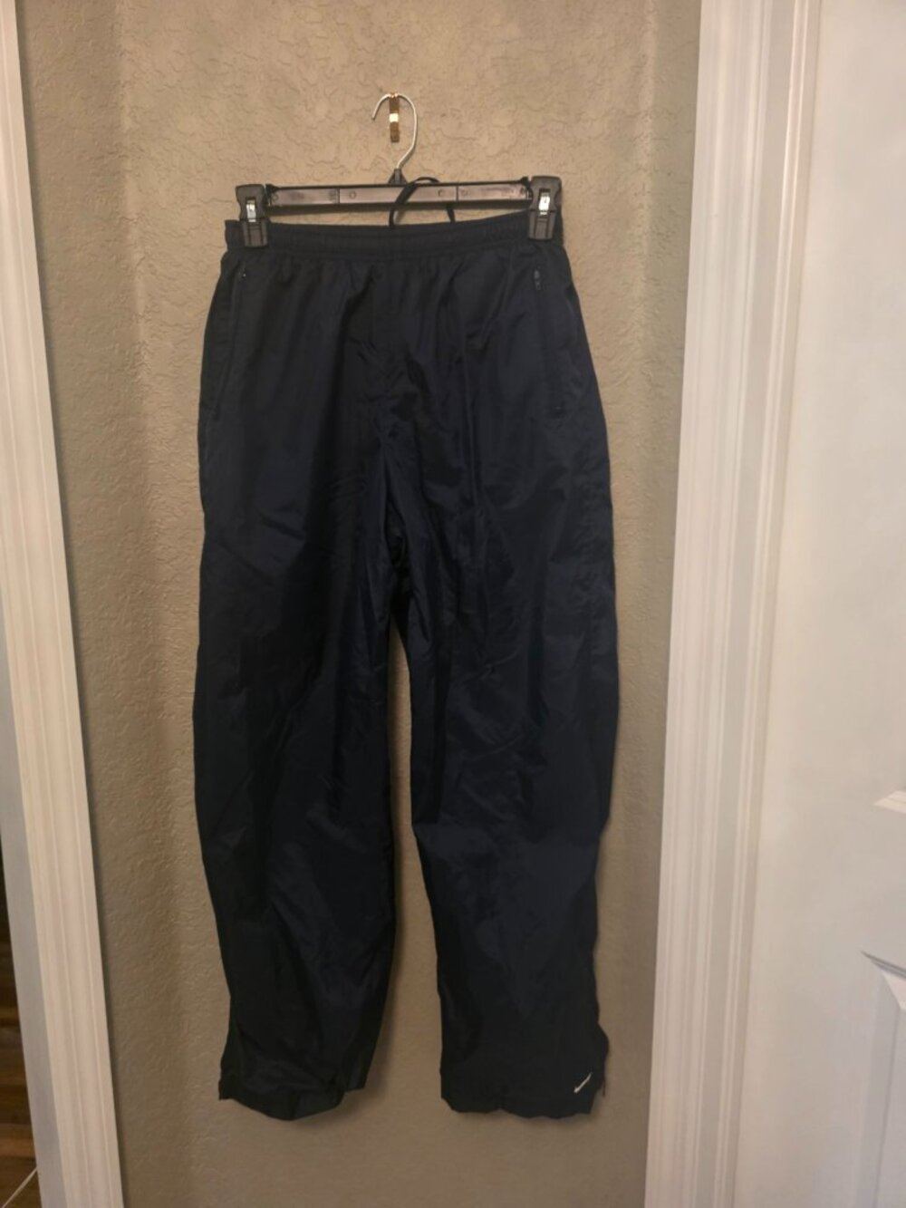 NIKE Ladies Navy Blue cotton Lined Windbreaker Track Pants L EUC